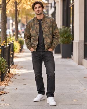 Men's Rails Camo Print Streetwear Utility Bomber Urban Jacket Medium